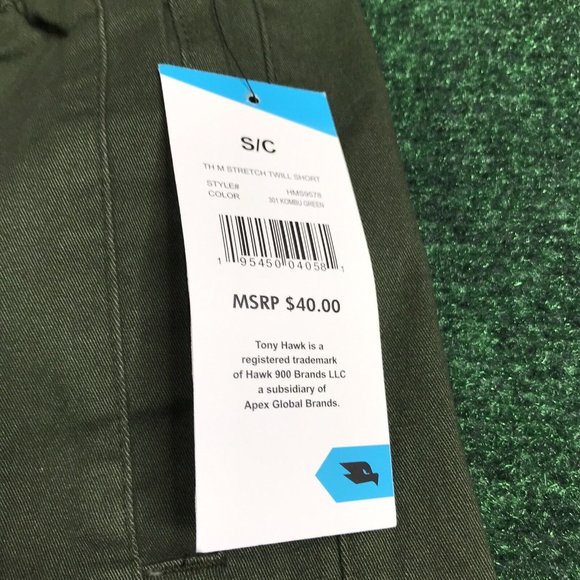 Men’s Tony Hawk Elastic Waist Stretch Green Twill Chino Skate Beach Shorts Sz S - Picture 5 of 7